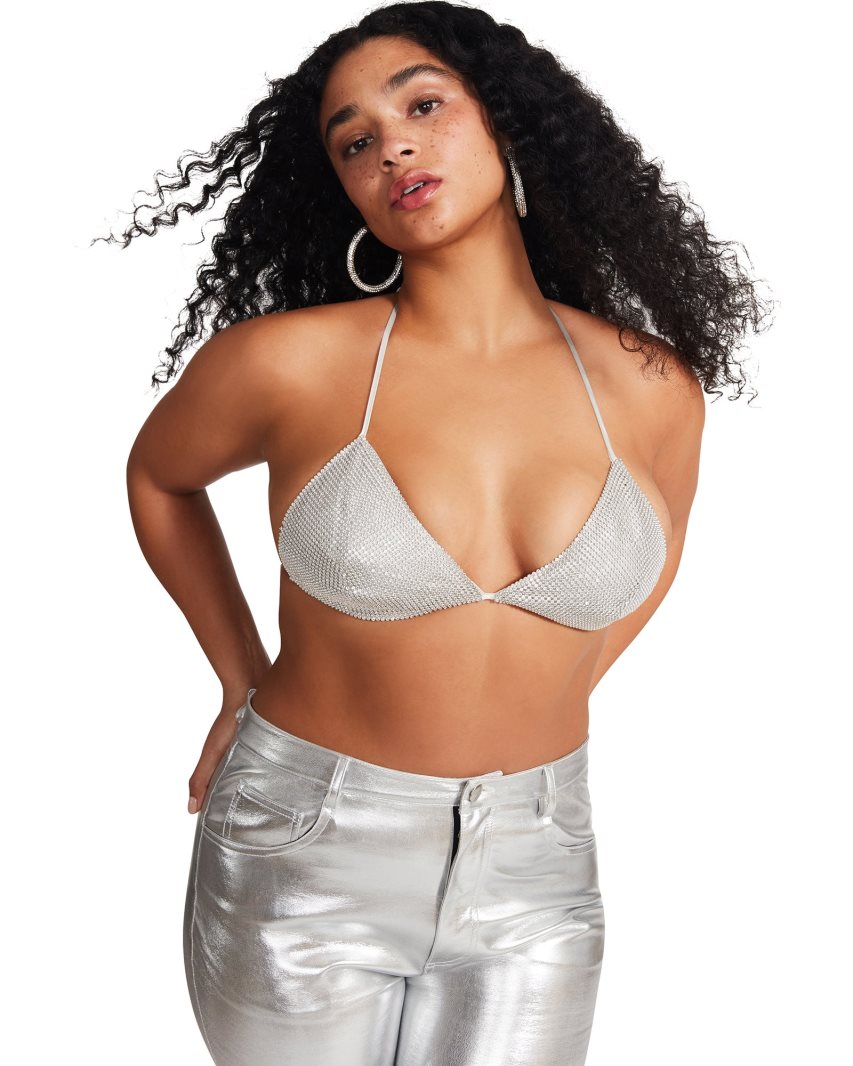 Silver Steve Madden Rhinestone Women's Bikini Tops | PH 0215BXV